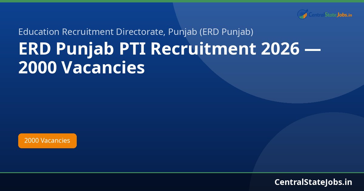 ERD Punjab PTI Recruitment 2026 — 2000 Vacancies