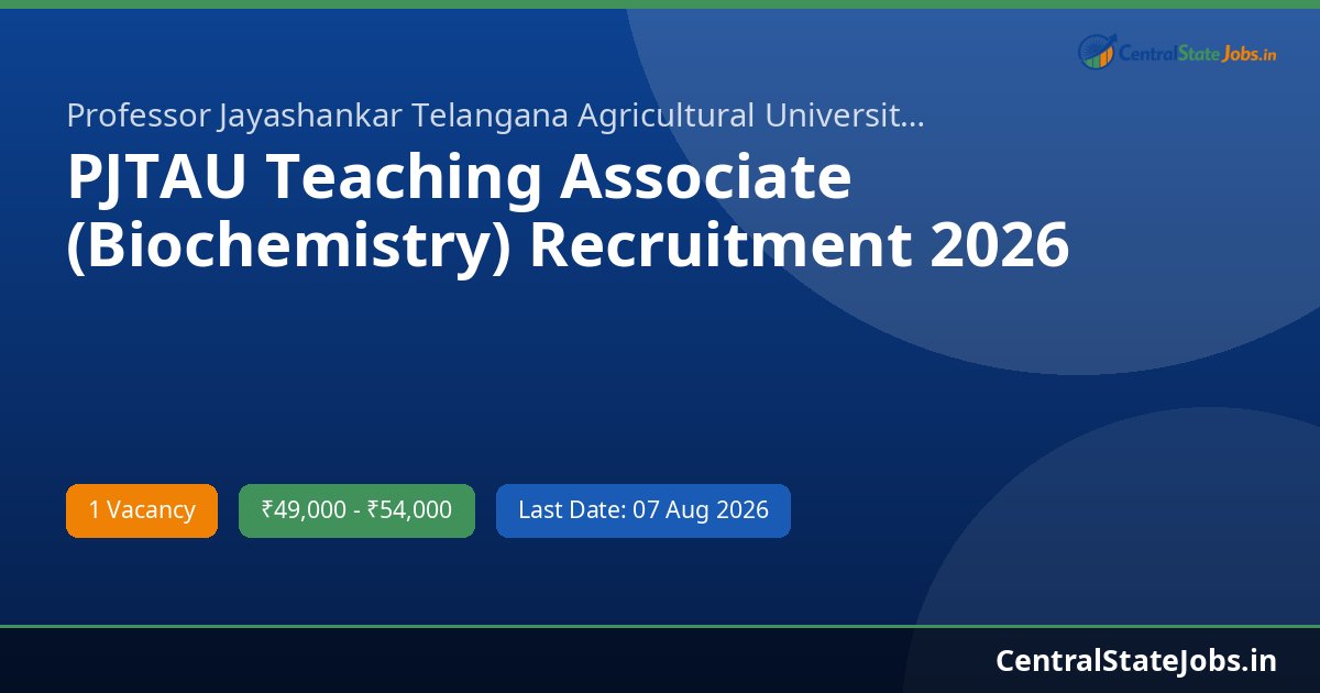 PJTAU Teaching Associate (Biochemistry) Recruitment 2026