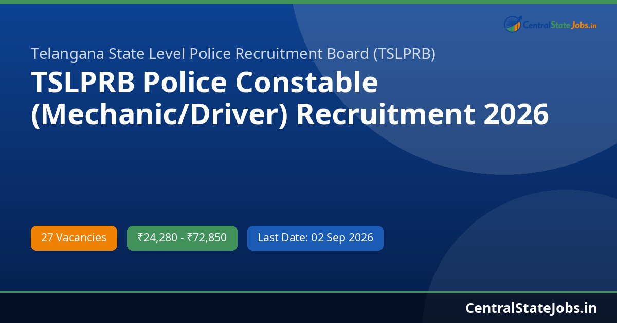 TSLPRB Police Constable (Mechanic/Driver) Recruitment 2026