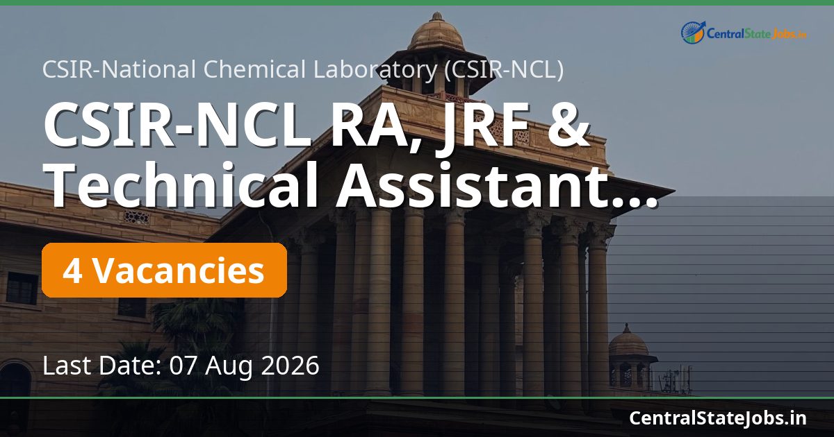 CSIR-NCL RA, JRF & Technical Assistant Recruitment 2026