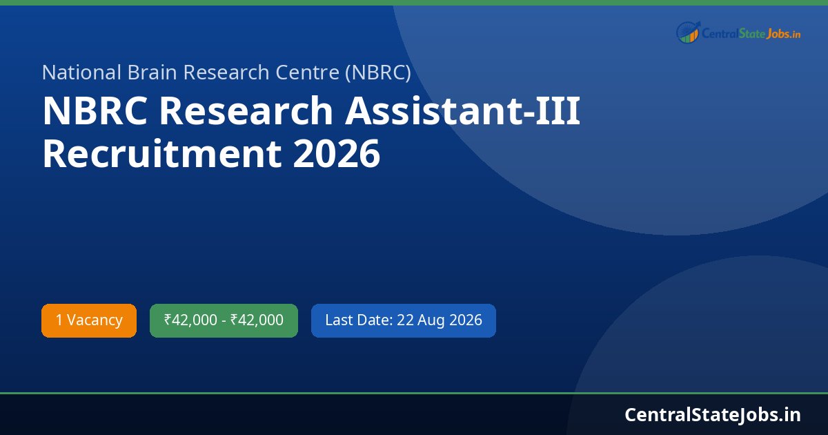 NBRC Research Assistant-III Recruitment 2026