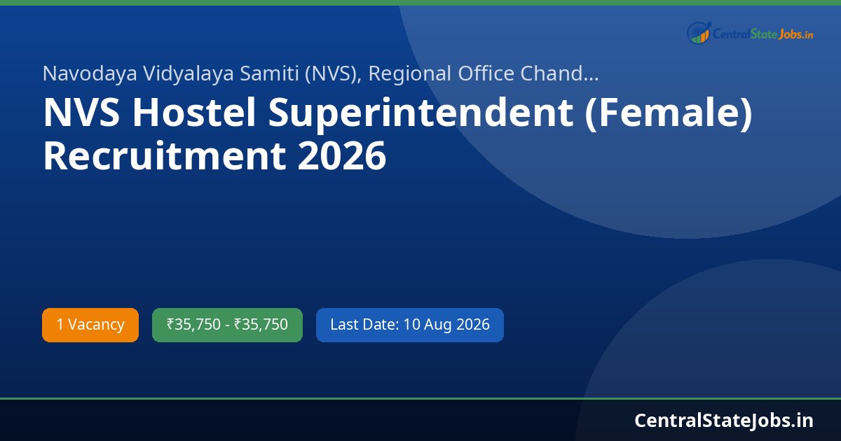 NVS Hostel Superintendent (Female) Recruitment 2026