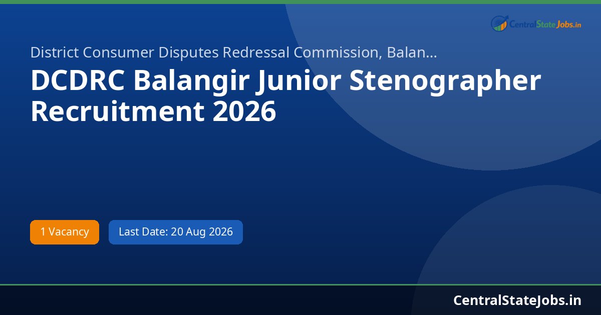 DCDRC Balangir Junior Stenographer Recruitment 2026