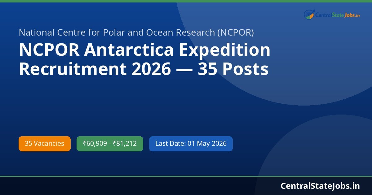 NCPOR Antarctica Expedition Recruitment 2026 — 35 Posts