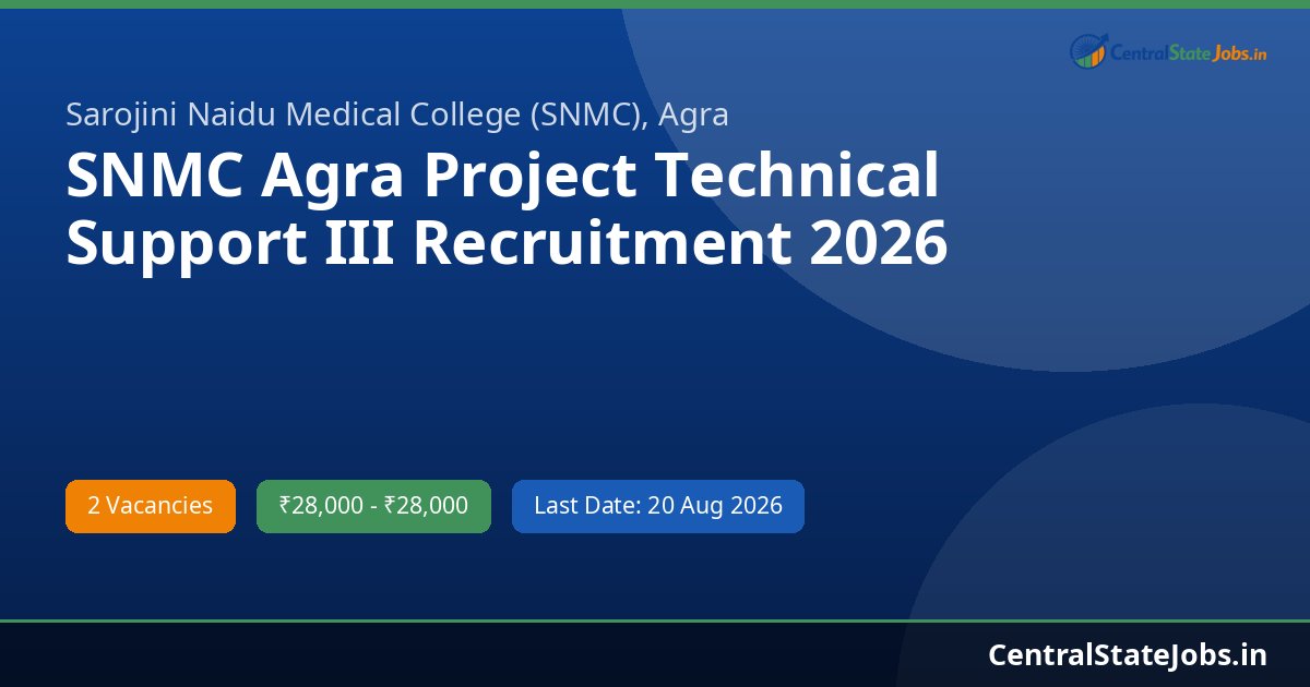 SNMC Agra Project Technical Support III Recruitment 2026