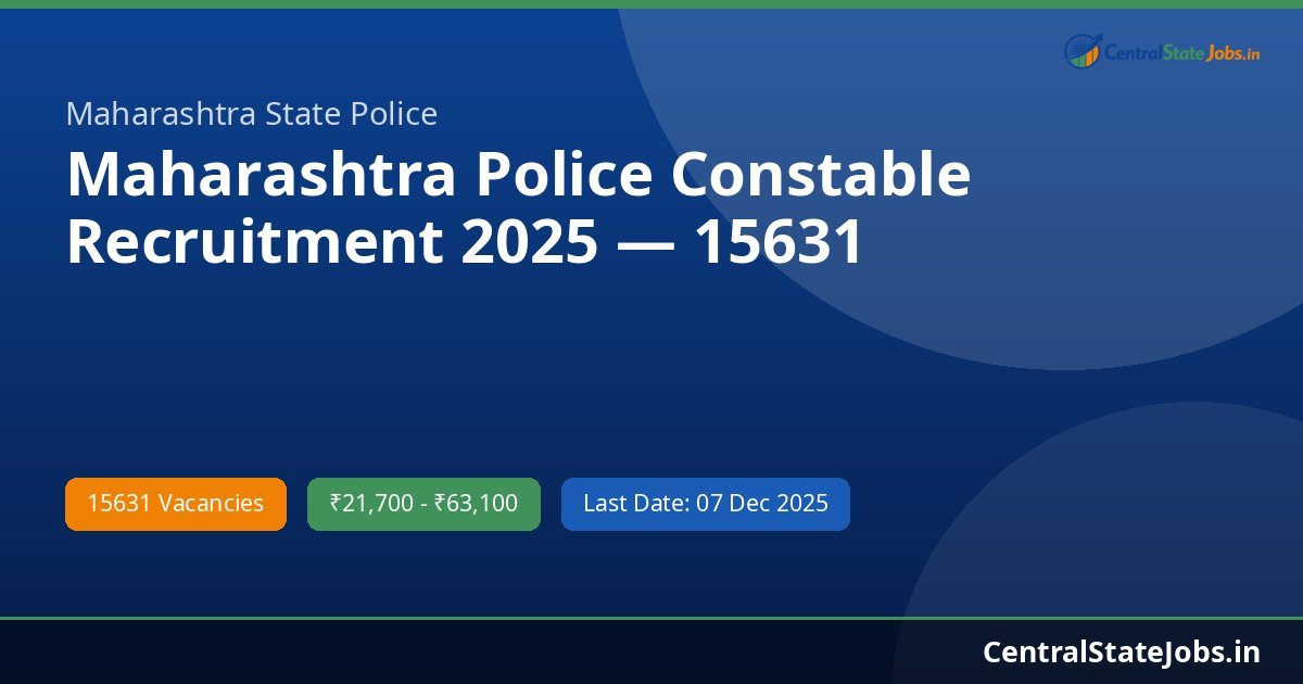 Maharashtra Police Constable Recruitment 2025 — 15631 Vacancies