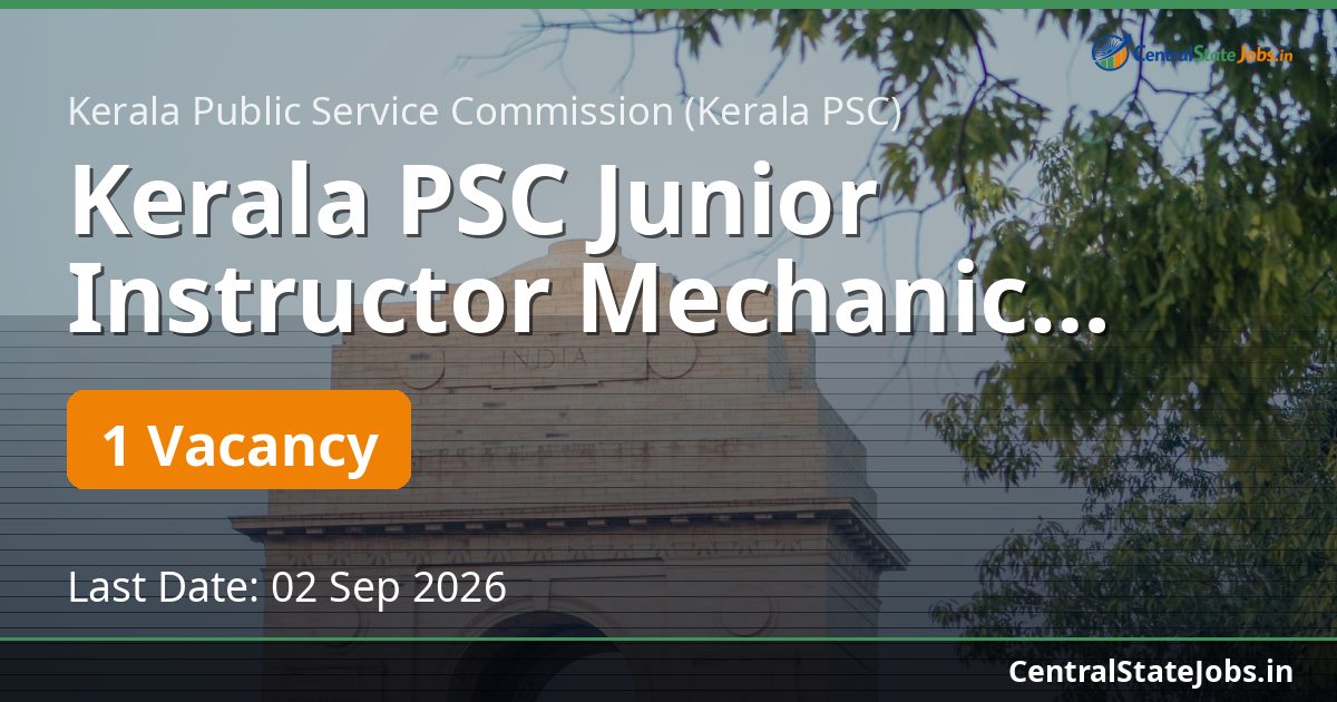 Kerala PSC Junior Instructor Mechanic Tractor 2026