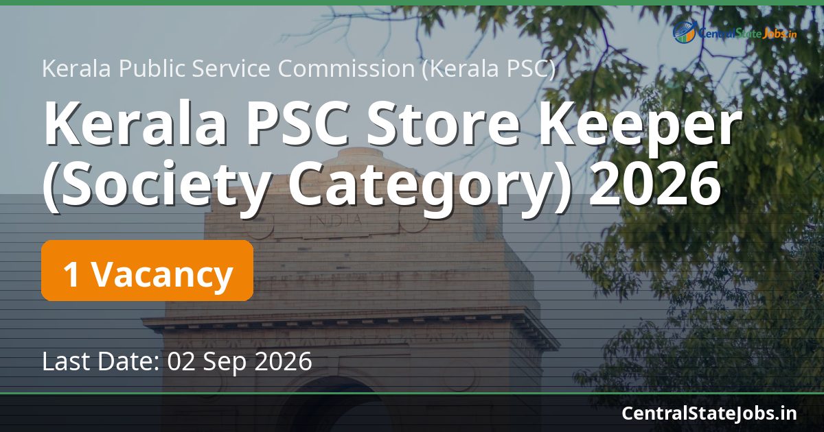Kerala PSC Store Keeper (Society Category) 2026