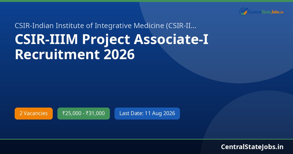 CSIR-IIIM Project Associate-I Recruitment 2026