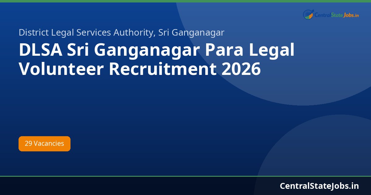 DLSA Sri Ganganagar Para Legal Volunteer Recruitment 2026