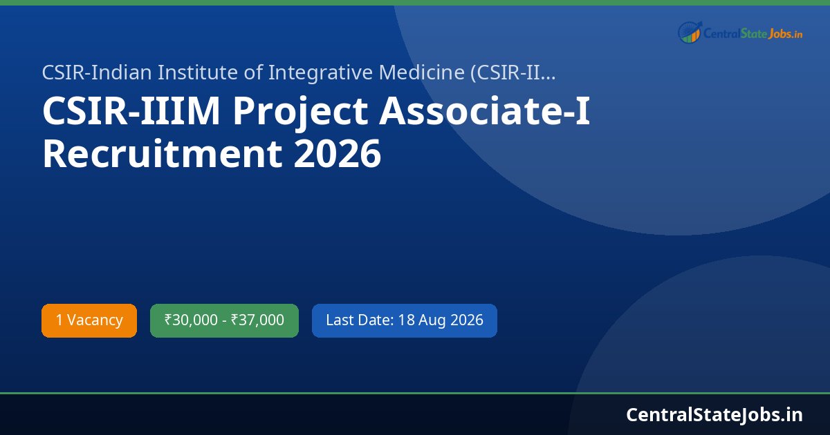 CSIR-IIIM Project Associate-I Recruitment 2026