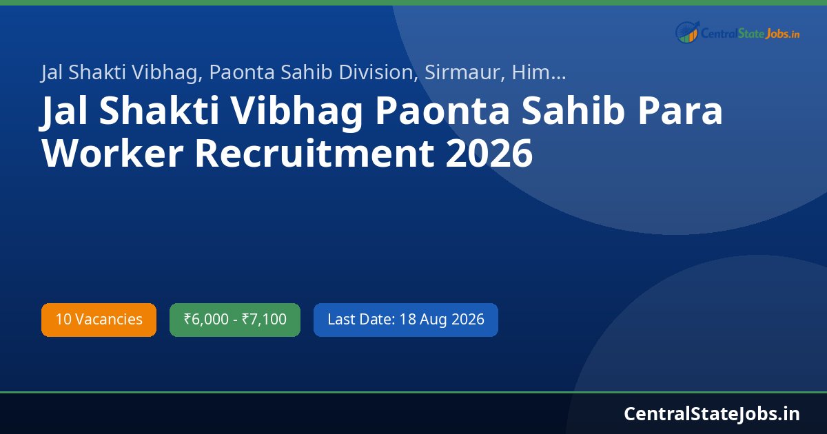 Jal Shakti Vibhag Paonta Sahib Para Worker Recruitment 2026