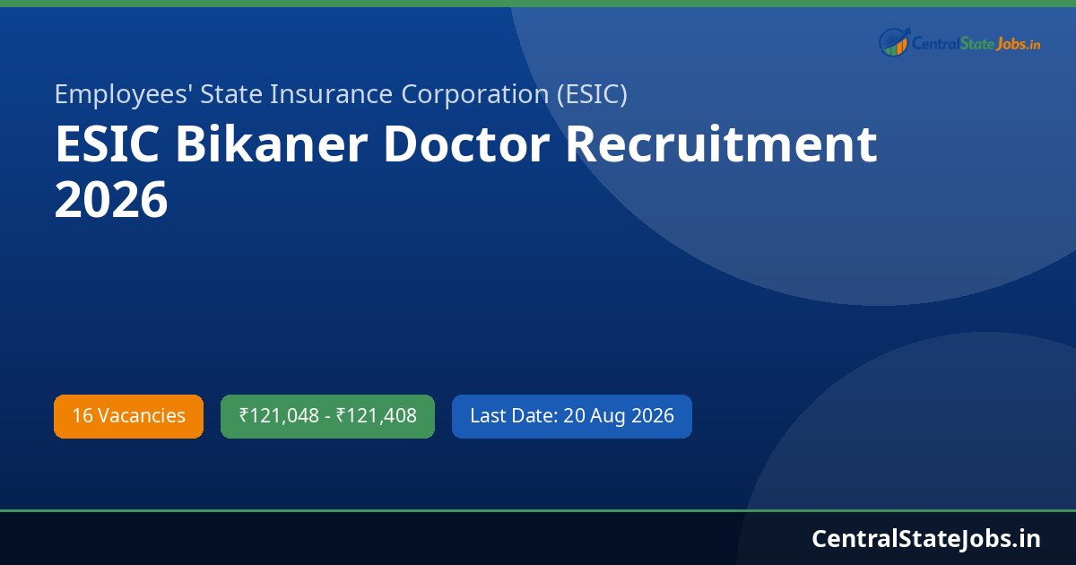 ESIC Bikaner Doctor Recruitment 2026