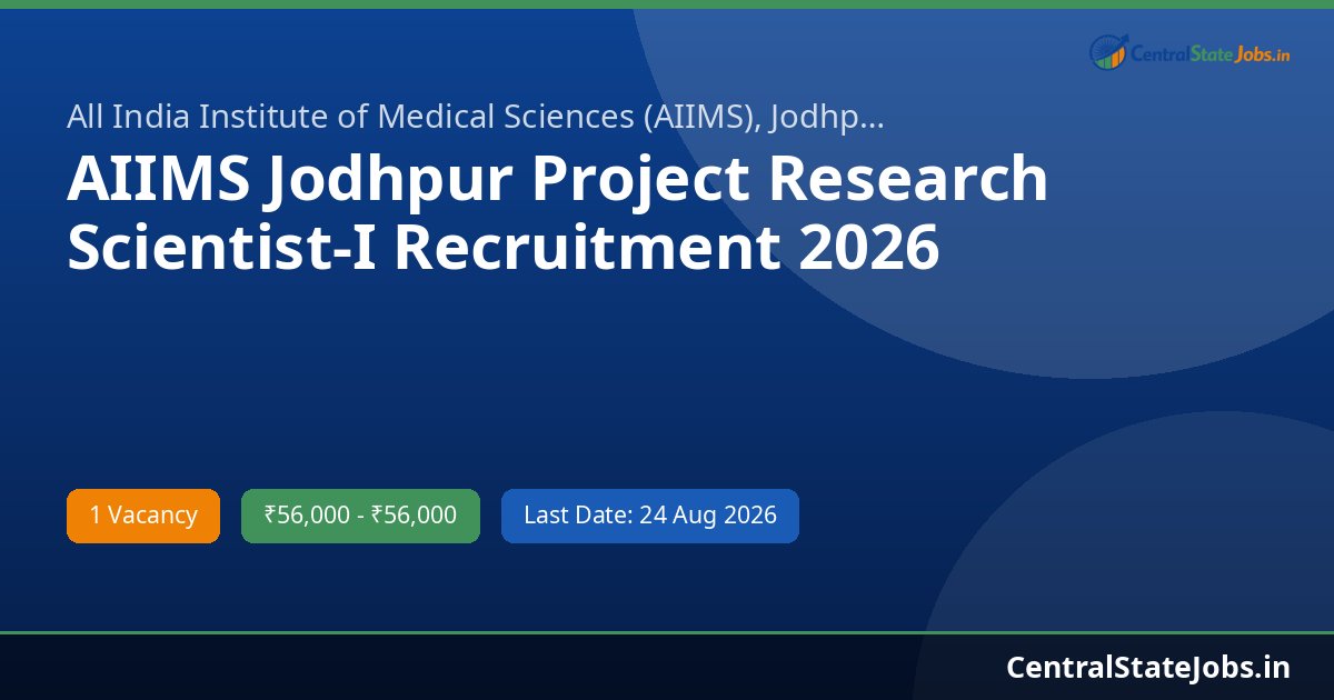 AIIMS Jodhpur Project Research Scientist-I Recruitment 2026