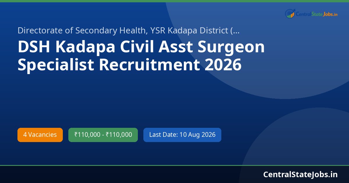 DSH Kadapa Civil Asst Surgeon Specialist Recruitment 2026
