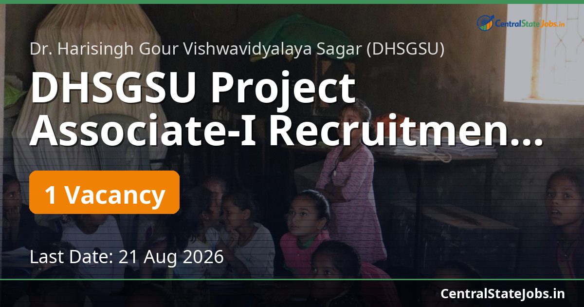 DHSGSU Project Associate-I Recruitment 2026