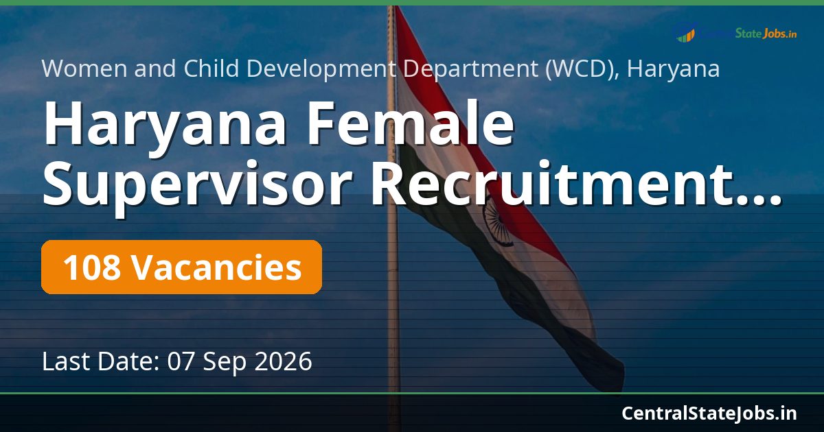 Haryana Female Supervisor Recruitment 2026 — 108 Vacancies