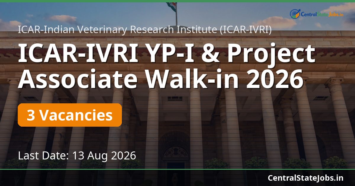 ICAR-IVRI YP-I & Project Associate Walk-in 2026