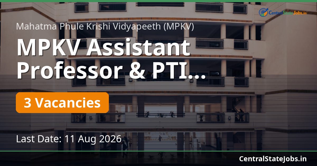 MPKV Assistant Professor & PTI Recruitment 2026