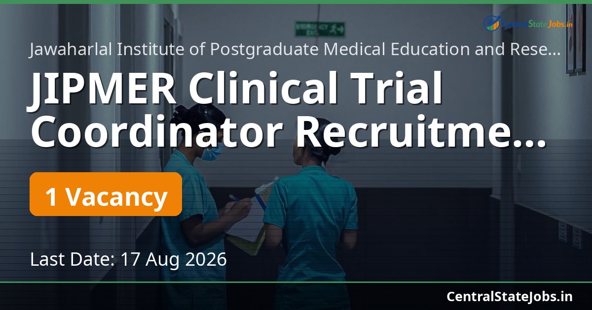 JIPMER Clinical Trial Coordinator Recruitment 2026