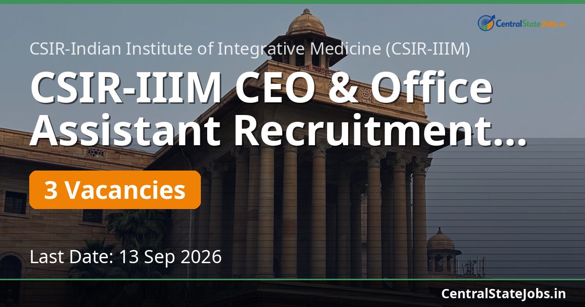 CSIR-IIIM CEO & Office Assistant Recruitment 2026
