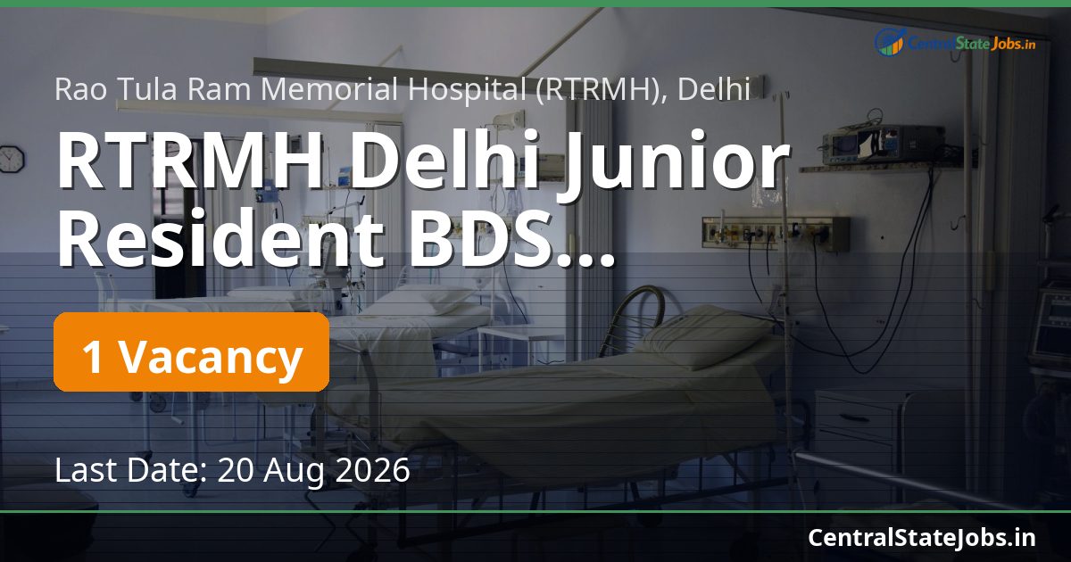RTRMH Delhi Junior Resident BDS Recruitment 2026