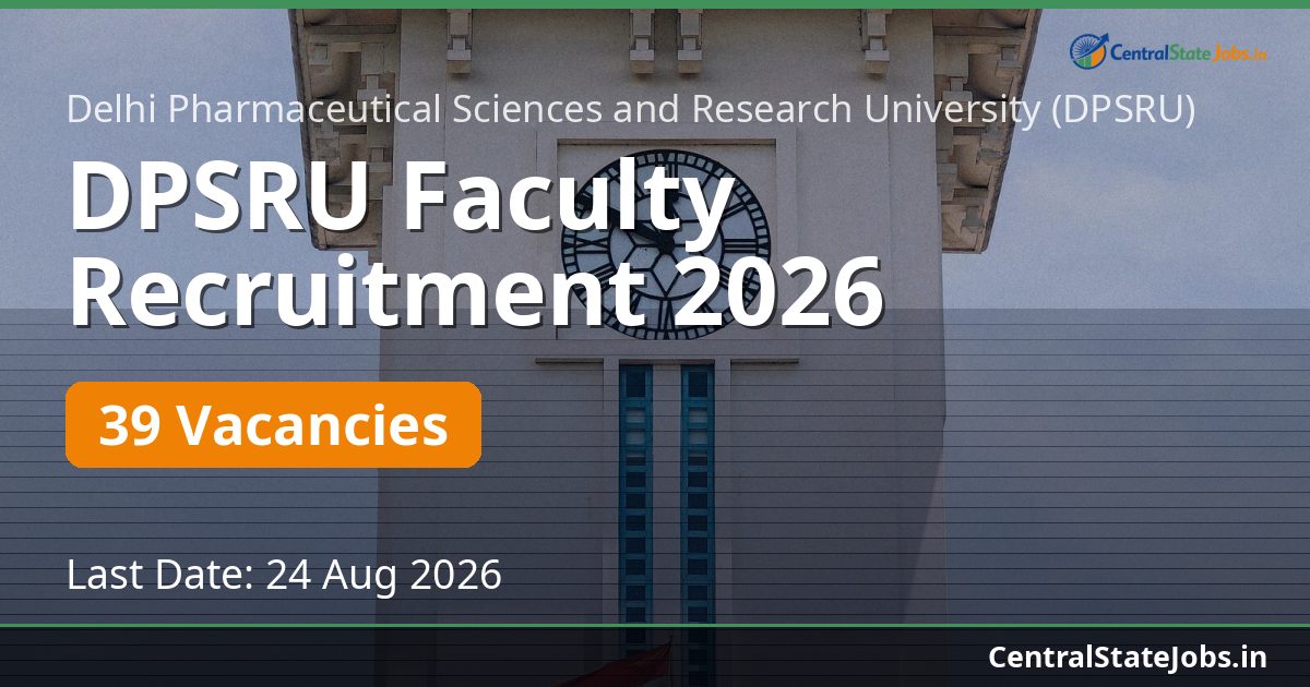 DPSRU Faculty Recruitment 2026 — 39 Vacancies