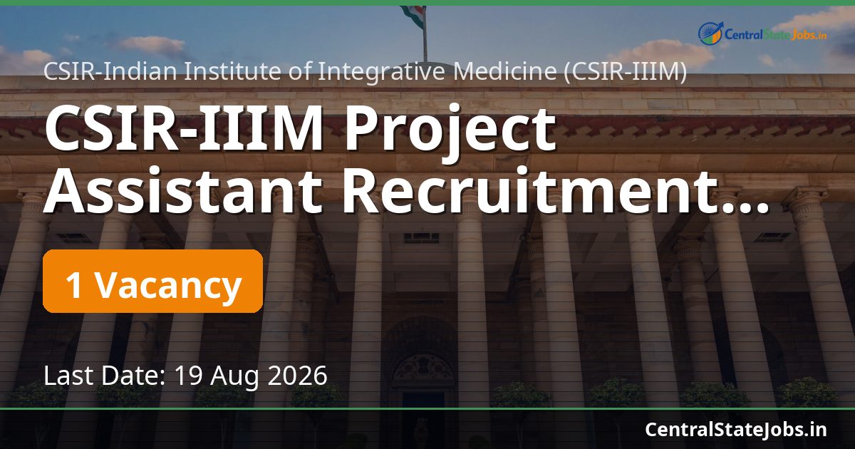 CSIR-IIIM Project Assistant Recruitment 2026