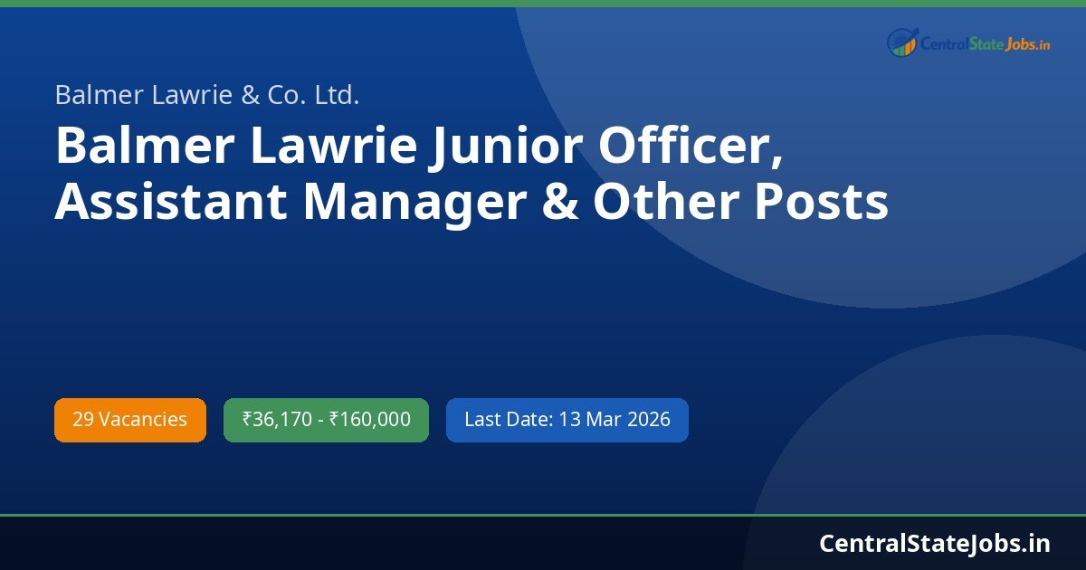 Balmer Lawrie Junior Officer, Assistant Manager & Other Posts Recruitment 2026