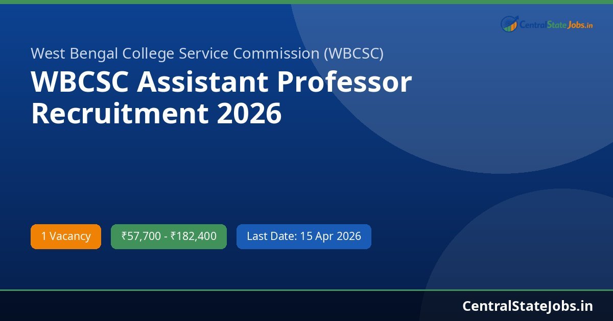 WBCSC Assistant Professor Recruitment 2026