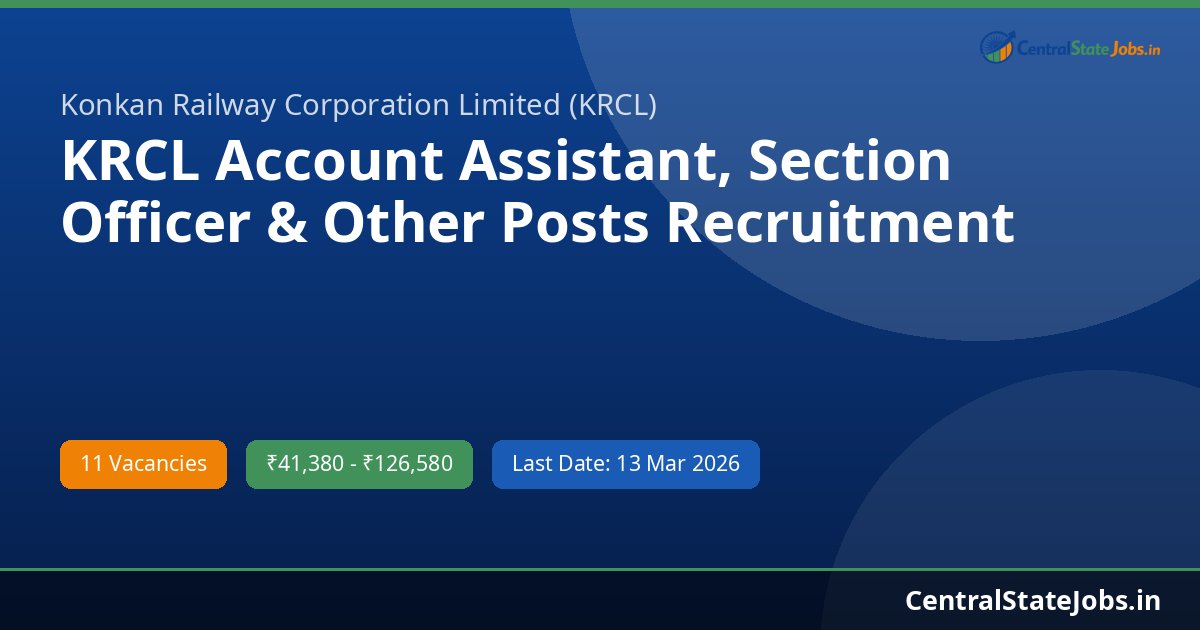 KRCL Account Assistant, Section Officer & Other Posts Recruitment 2026