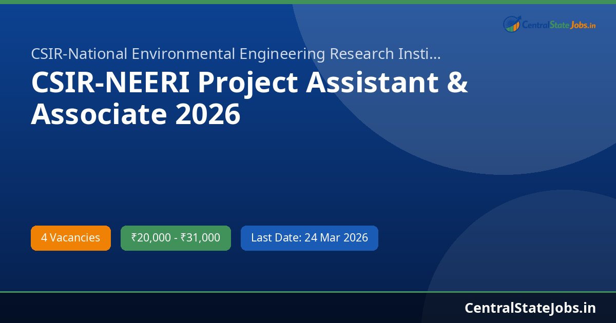 CSIR-NEERI Project Assistant & Associate 2026