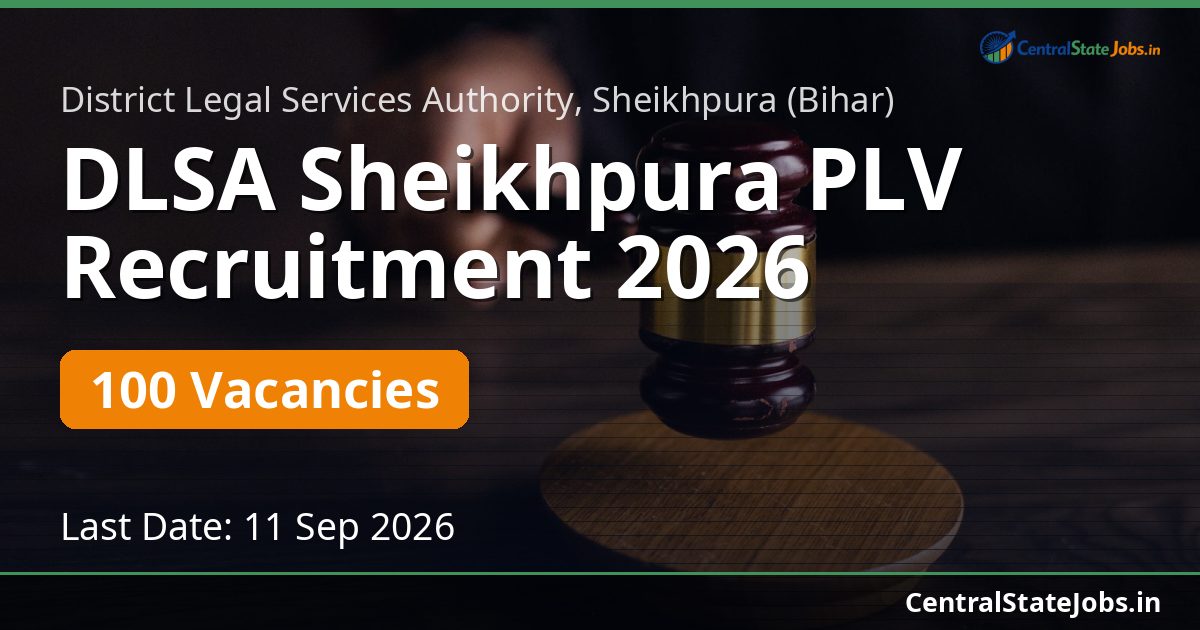 DLSA Sheikhpura PLV Recruitment 2026 — 100 Vacancies