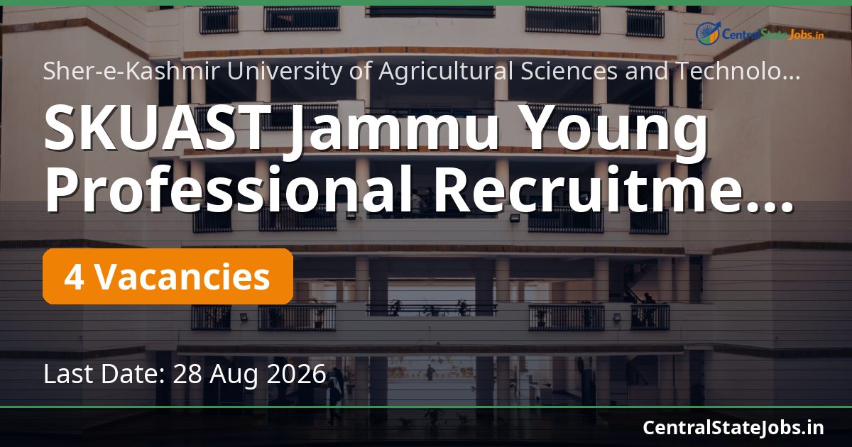 SKUAST Jammu Young Professional Recruitment 2026