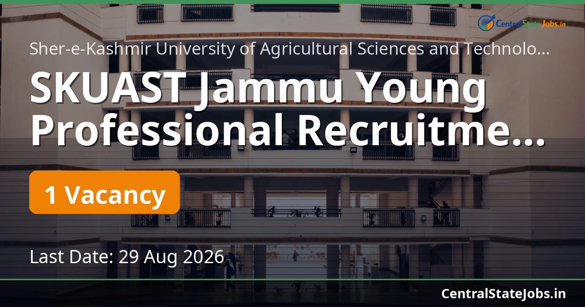 SKUAST Jammu Young Professional Recruitment 2026
