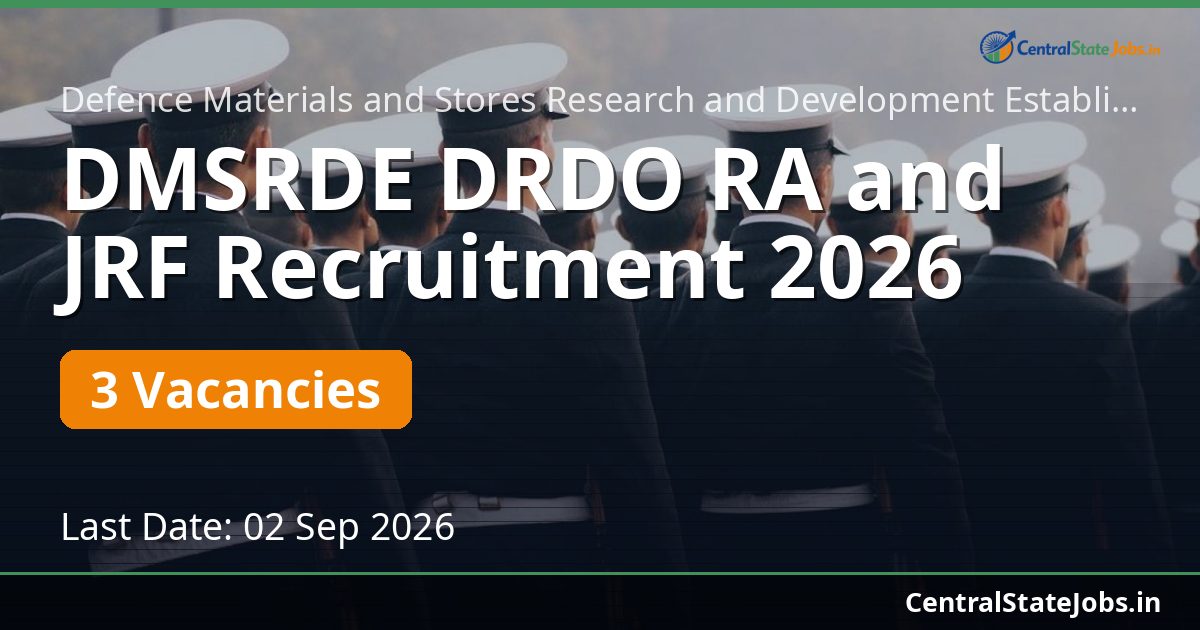 DMSRDE DRDO RA and JRF Recruitment 2026